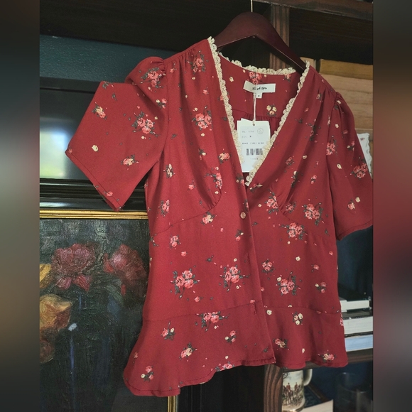 NWT Red floral blouse from simple retro - Picture 1 of 6